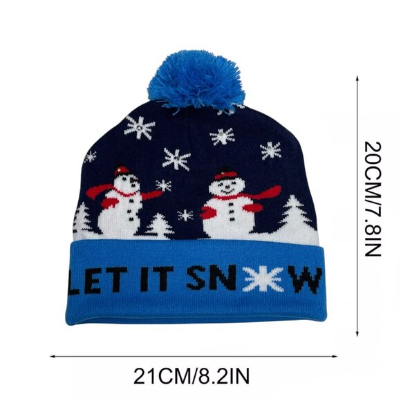 LED Christmas Beanie Knit Hat Light Up Tree Christmas Snowman Knitted Cap - Picture 2 of 3